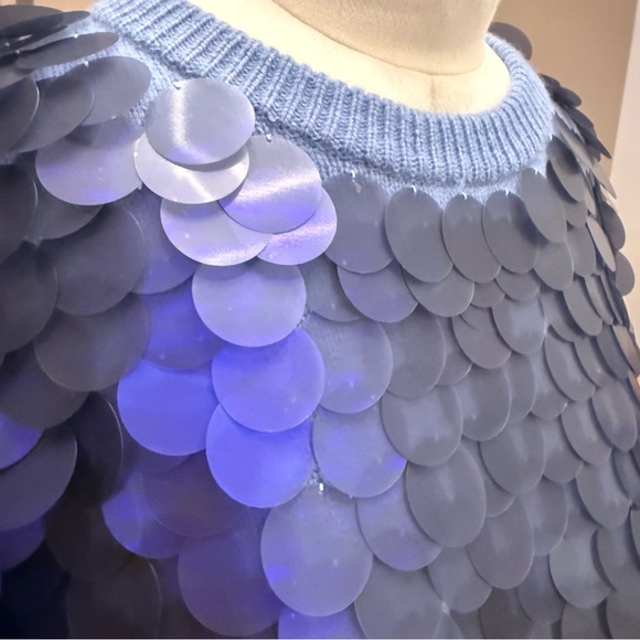 BNWOT Blue Crew Neck All Over Sequinned Sweater - Picture 2 of 12